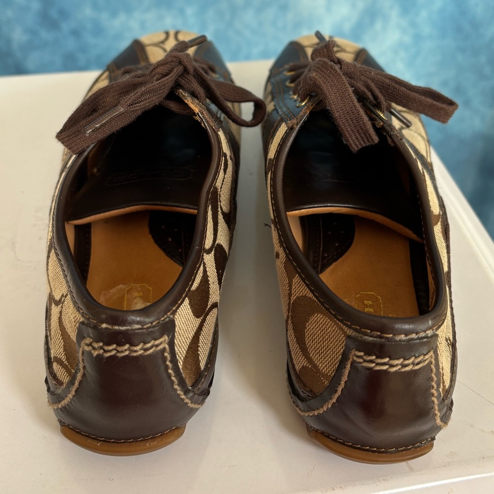 Coach Brown & Tan Leather Signature Low-Top Sneakers Size 7 - Picture 4 of 9